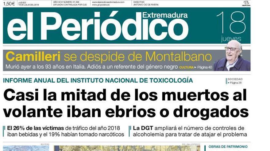 Esta es la portada de EL PERIÓDICO EXTREMADURA correspondiente al día 18 de julio del 2019