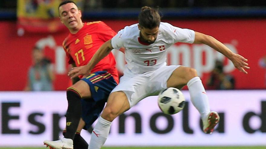 Aspas, en el partido de ayer contra Suiza // Domenech Castelló (Efe)