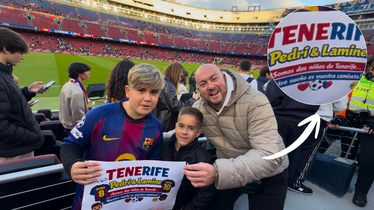Mario, Gabriel y Rayco (de izquierda a derecha), en las graderías del Spotify Camp Nou