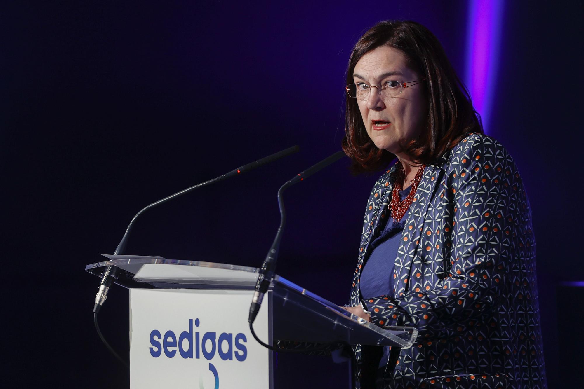 La presidenta de la Comisión Nacional de los Mercados y la Competencia (CNMC), Cani Fernández, interviene en la reunión de la patronal gasista Sedigas en Madrid.