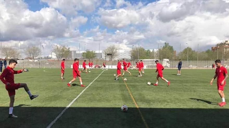 Los rojiblancos, durante el entrenamiento de ayer en la Ciudad Deportiva Sur.