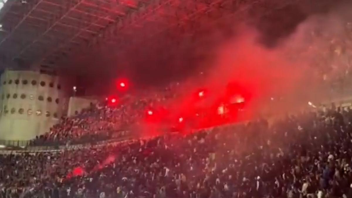 ¡Lo que no queremos ver en el fútbol! Fans del Benfica lanzan bengalas a la afición del Inter en pleno partido