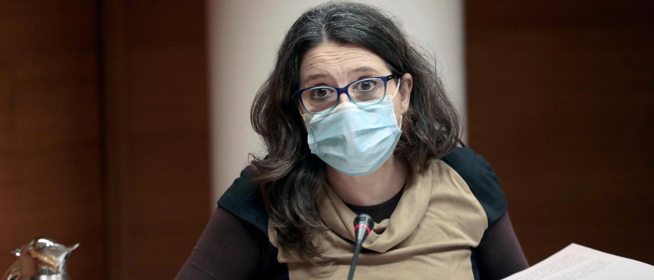 La vicepresidenta del Consell, Mónica Oltra, durante su intervención en la comisión.