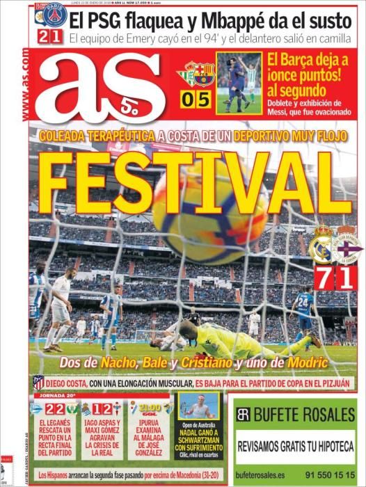 Portadas deportivas lunes 22 de enero de 2018