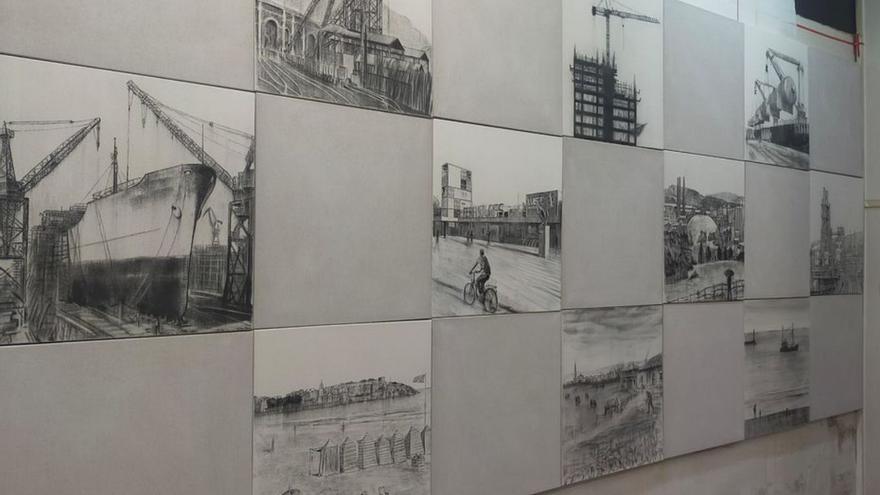 Imágenes de los preparativos de Pelayo Ortega para elaborar el mural.