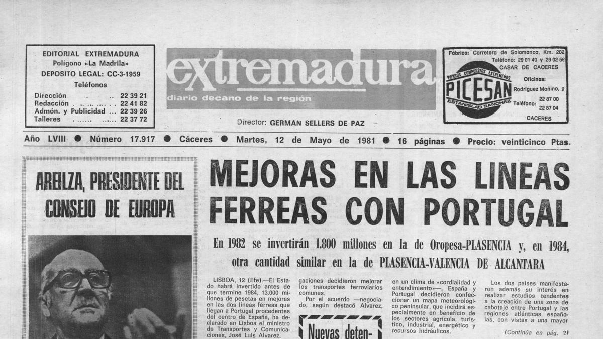 El Periódico Extremadura publicó el 12 de mayo de 1981 la primera noticia de la neumonía en portada.