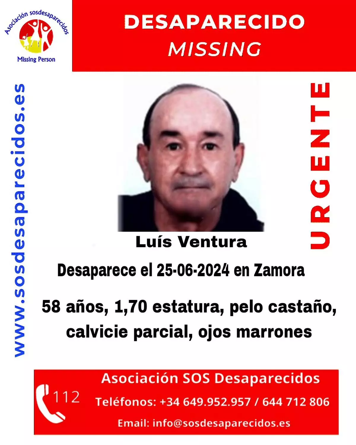 Desaparecido en Zamora: se busca a un hombre de 58 años