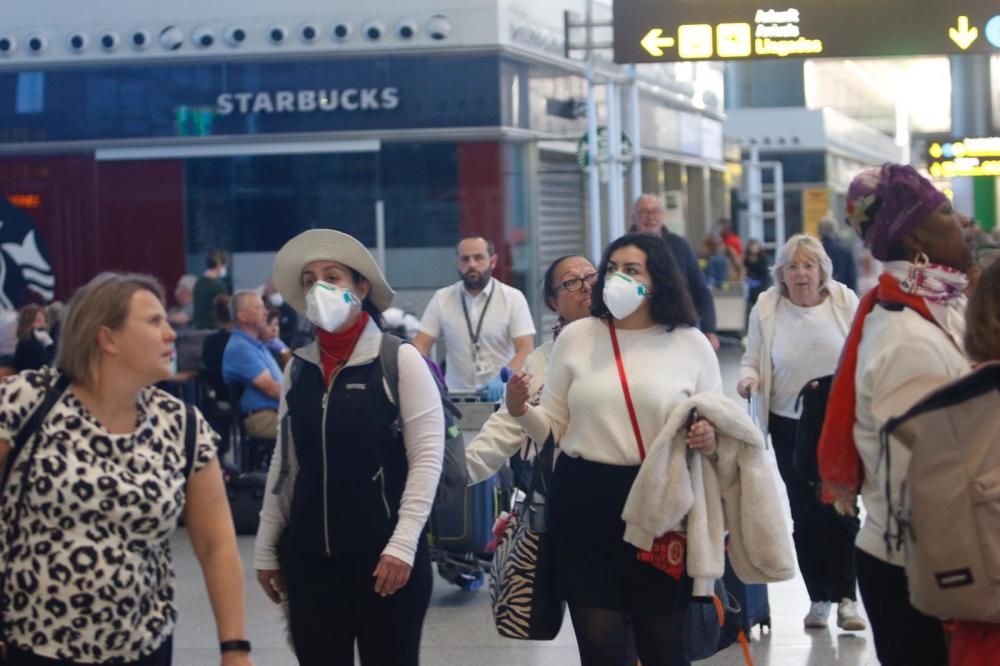 Efectivos de la UME en labores de desinfectación en el Aeropuerto de Málaga.