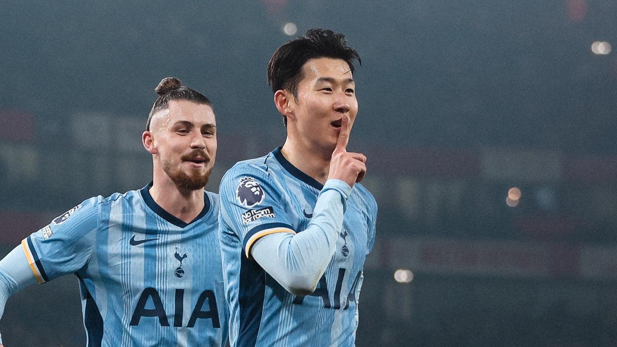 Son celebra el 1-0 ante el Arsenal mandando a callar al Emirates