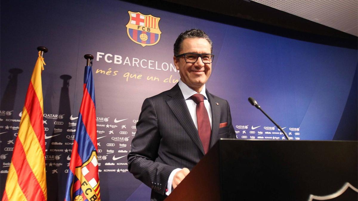 El portavoz del FC Barcelona, Josep Vives, en un momento de la presentación del Observatori Blaugrana correspondiente al periodo julio-diciembre 2016