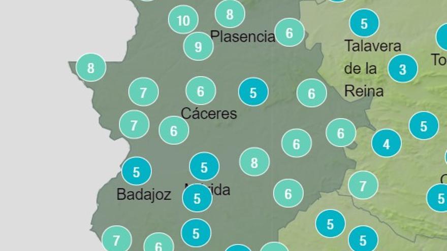 Previsión de temperaturas para Extremadura.