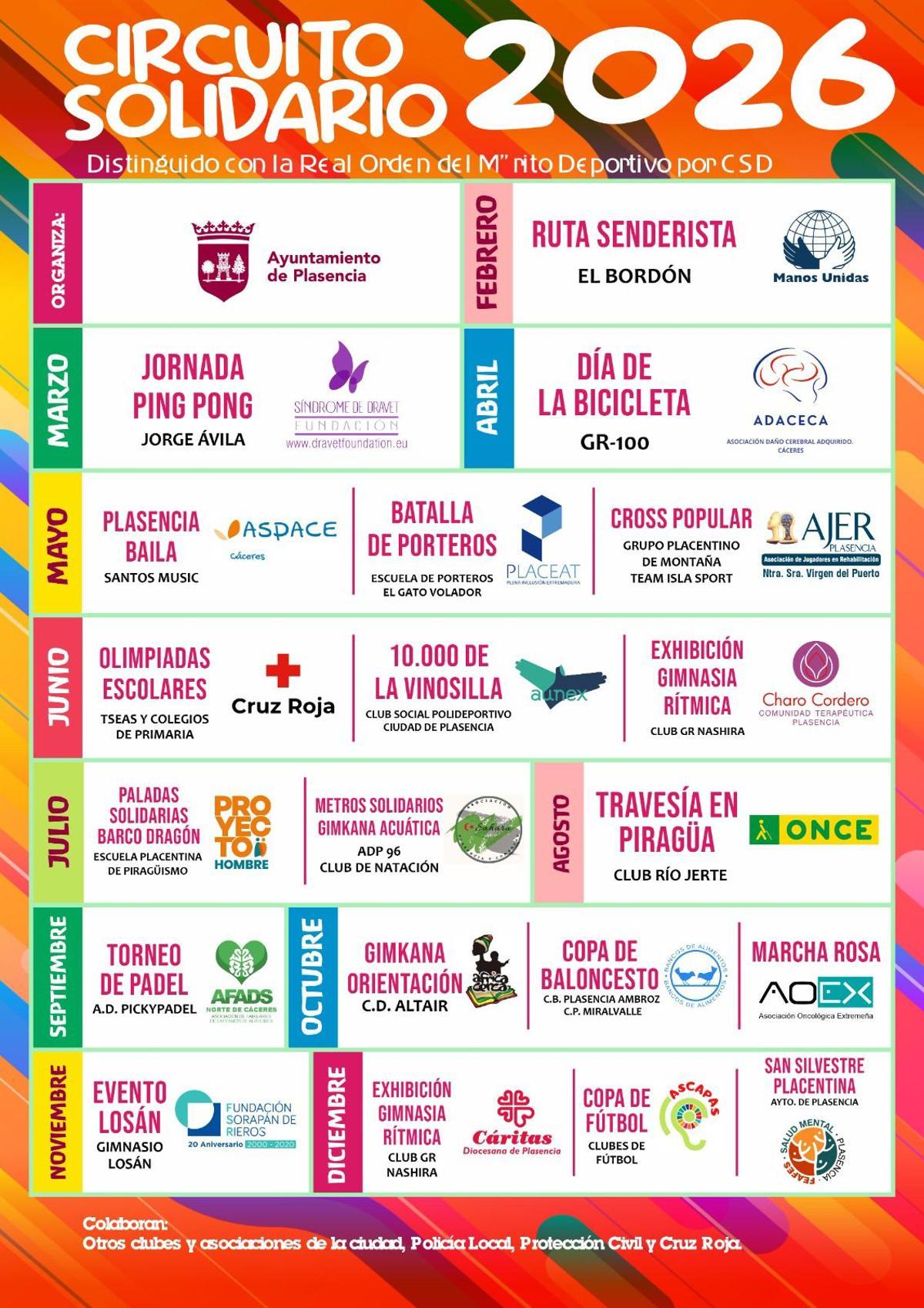 Calendario deportivo y solidario de Plasencia para 2026.