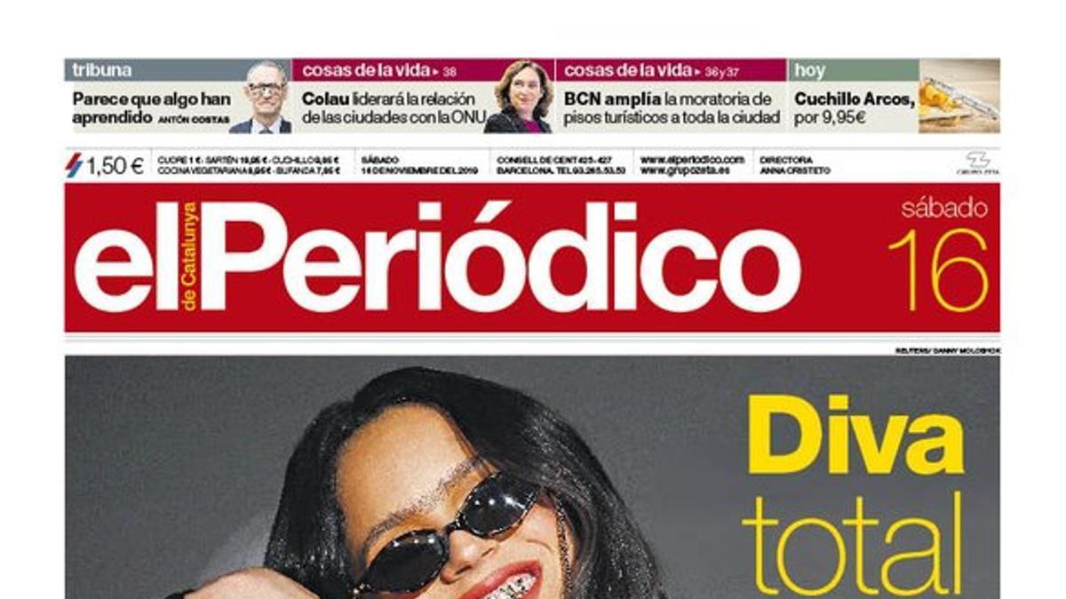La portada de EL PERIÓDICO del 16 de noviembre del 2019.