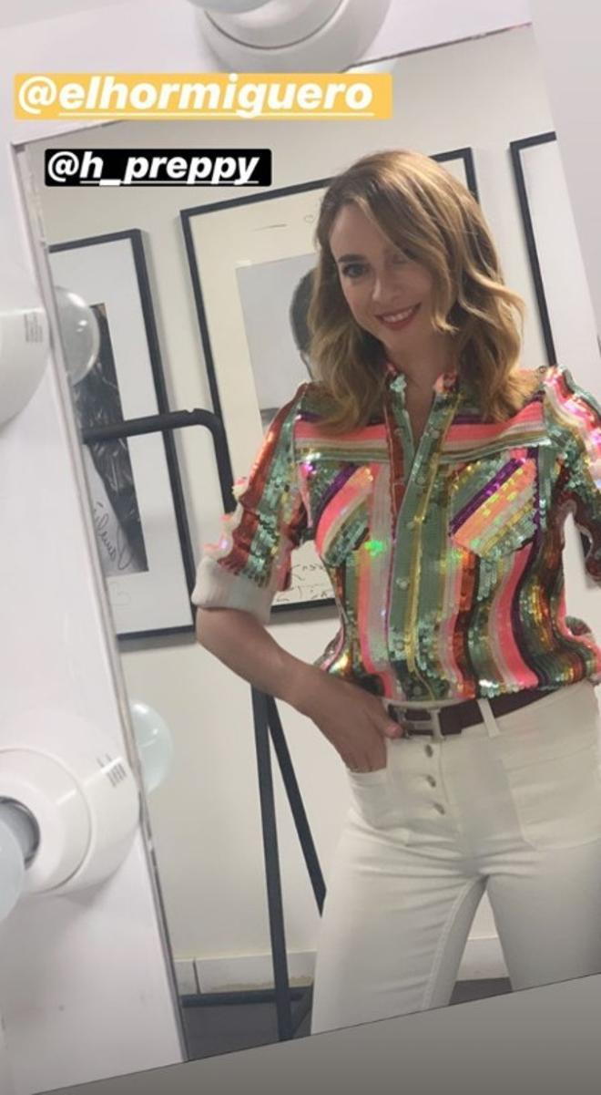 Marta Hazas con camisa de Highly Preppy en 'El hormiguero'