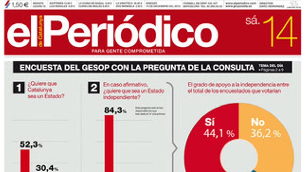 La portada de EL PERIÓDICO (14-12-2013).