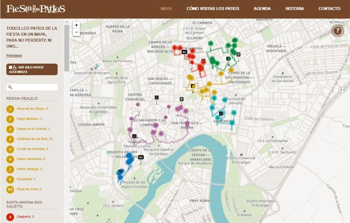 Mapa de los patios Córdoba