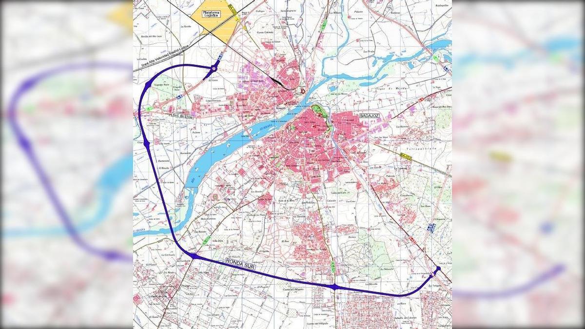 Mapa de la futura Ronda Sur de Badajoz.