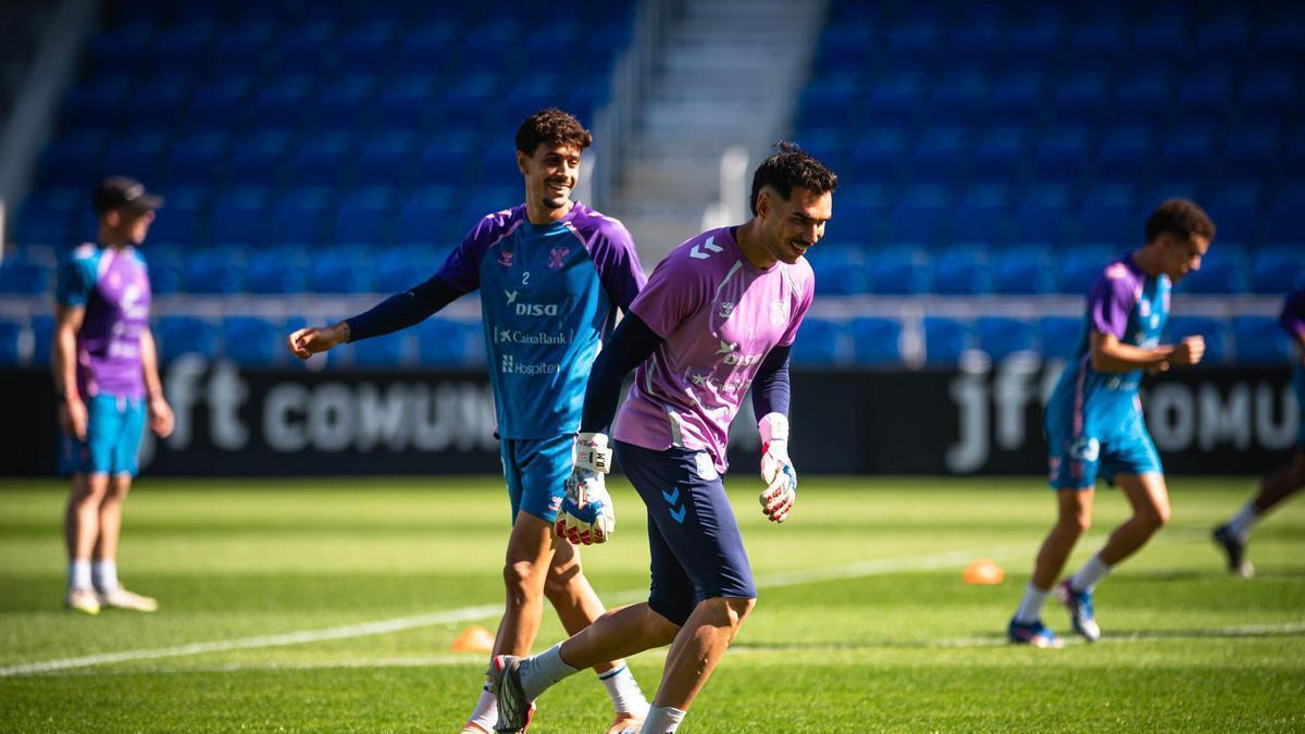 David Rodríguez y Dani Martín, en un entrenamiento del CD Tenerife.