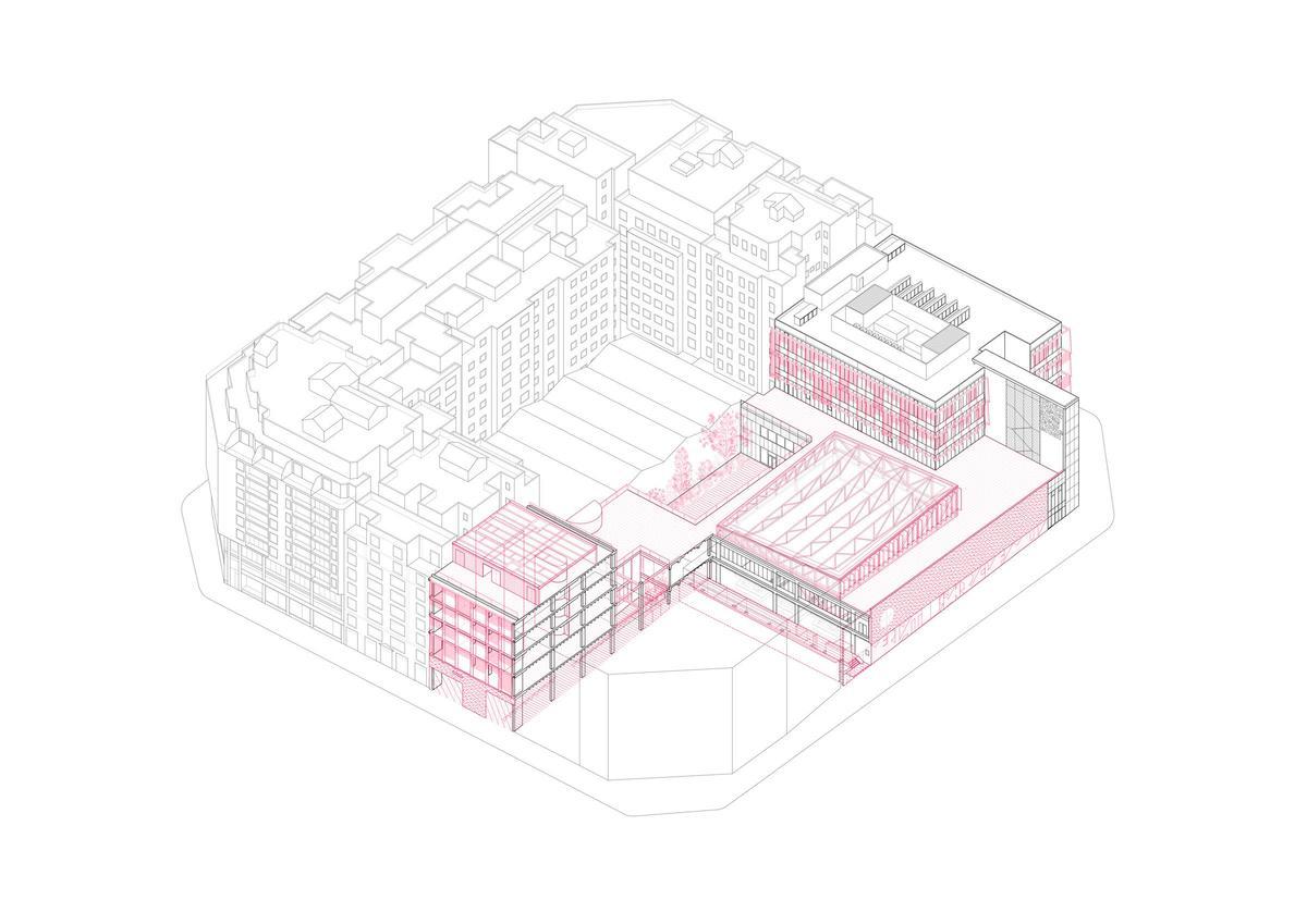 Plano de la nueva distribución del polo de equipamientos de la Sagrada Família