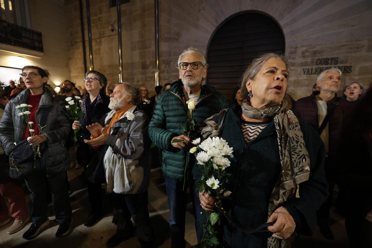 Decenas de valencianos se concentran frente a las Corts para pedir el enjuiciamiento de Mazón por su gestión de la dana