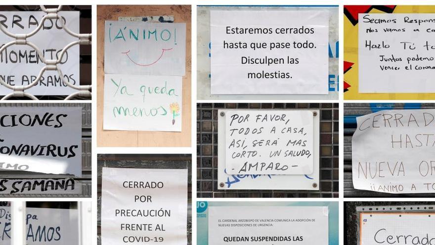 Los carteles que los comercios han colgado para anunciar su cierre.