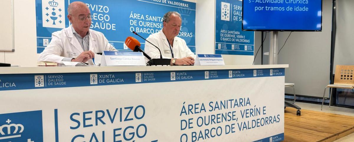 El gerente y el director médico del área sanitaria de Ourense, ayer, durante la presentación. | FdV