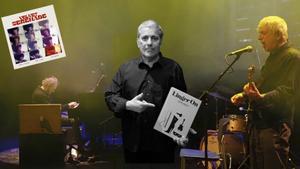Ignacio Julià, ante una imagen del concierto de Pascal Comelade y Lee Ranaldo en Banyoles. 