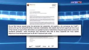 El text que ha difós l’exentrenador del Barça per agrair les mostres de suport rebudes.