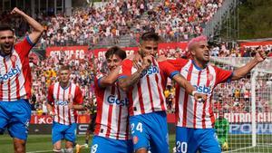 Portu celebra su gol ante la UD Las Palmas en la primera vuelta