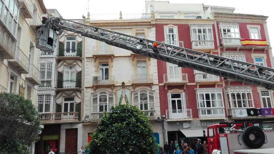 Los bomberos rescatan a una gaviota en la plaza San Sebastián.