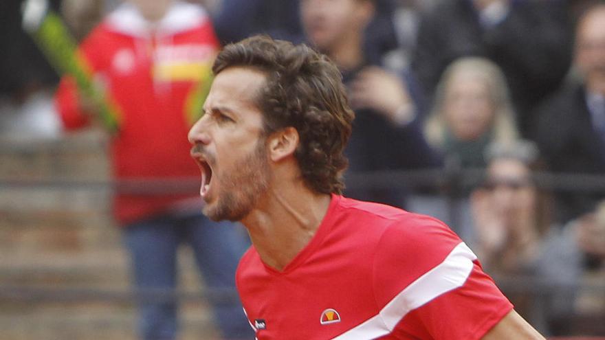 Feliciano López en un partido con España.