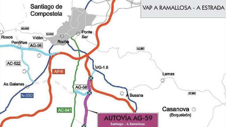 Plano de la autovía proyectada, con el nuevo tramo acotado. // Xunta