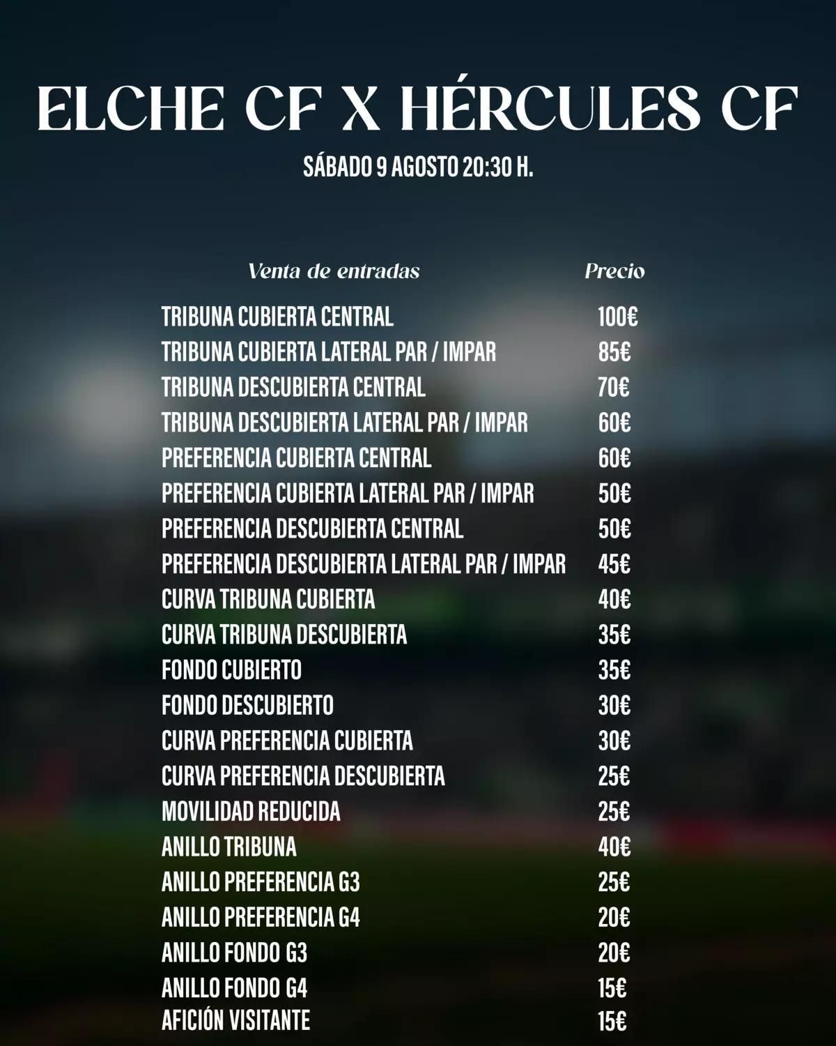 Listado de precios para el Festa d'Elx.