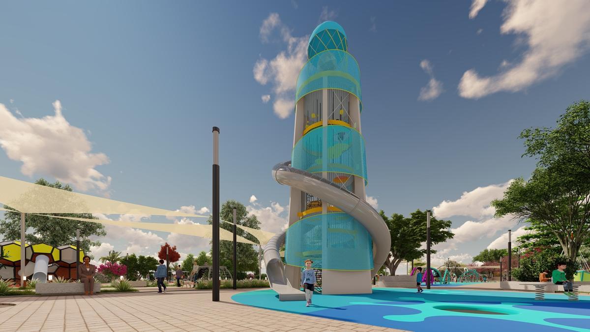La atracción infantil referente del parque será un faro de catorce metros de altura