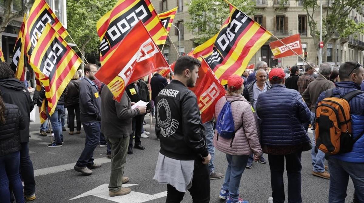 Manifestantes el 1 de Mayo en Barcelona. 