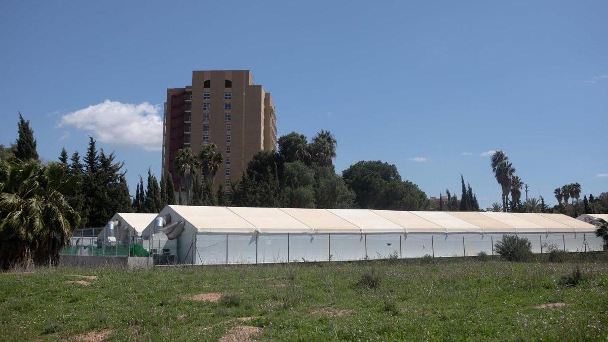 Carpas exteriores en el recinto del antiguo Hospital Naval de Cartagena, con capacidad para unas mil personas.