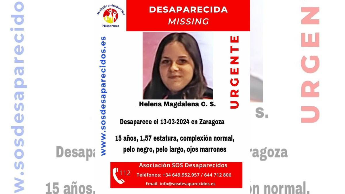 Cartel de desaparición de Helena Magdalena, la niña desaparecida en Zaragoza