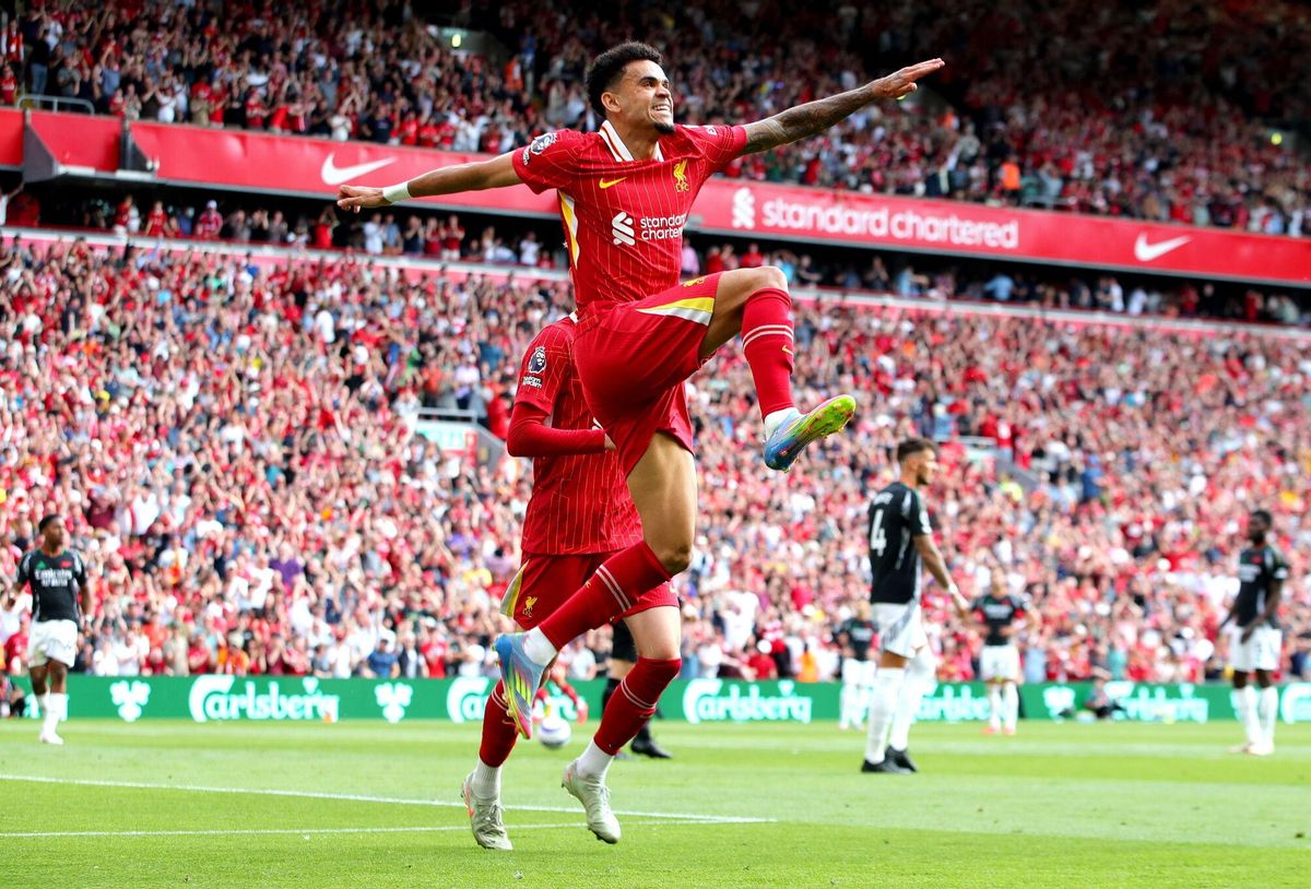 Luis Díaz celebra un gol con el Liverpool