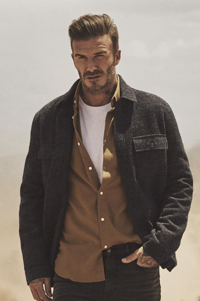 David Beckham con camisa, jeans y chaqueta de H&amp;M