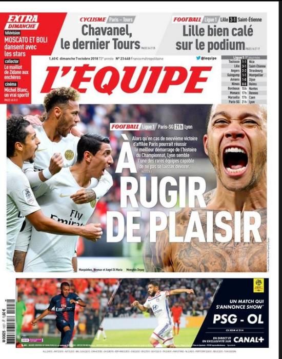 Portada L'ÉQUIPE domingo 7 de octubre de 2018