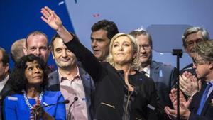 MITIN EN LYÓN Marine Le Pen, en el mitin de ayer en Lyón.
