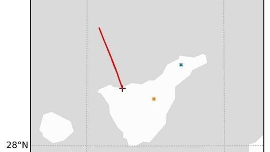 La ubicación aproximada de la caída del meteorito en la isla de Tenerife, el pasado 14 de julio