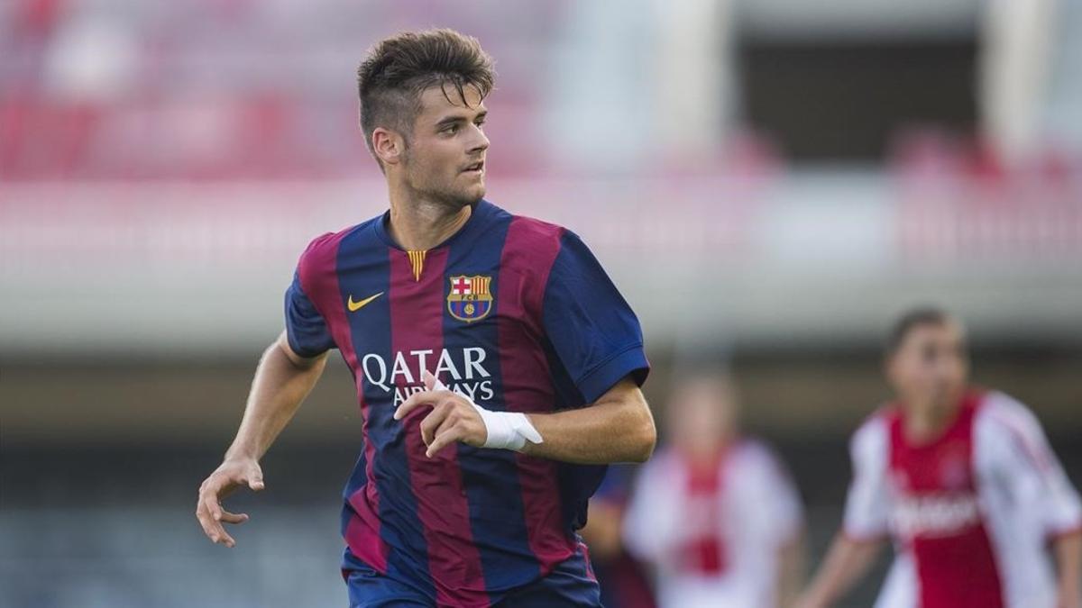 Adrià Vilanova, en un partido de la Youth League Barça-Ajax, en el 2014.