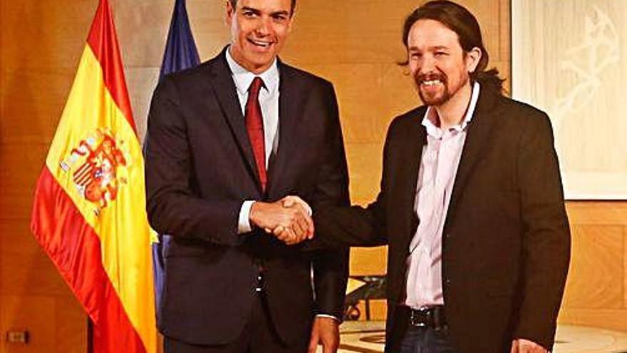 Pedro Sánchez i Pablo Iglesias, abans de la reunió d&#039;ahir.