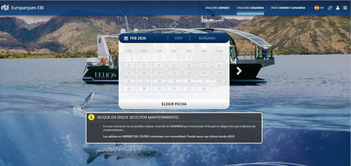 La página web donde se pueden contratar los cruceros informa sobre la imposibilidad de realizar reservas.