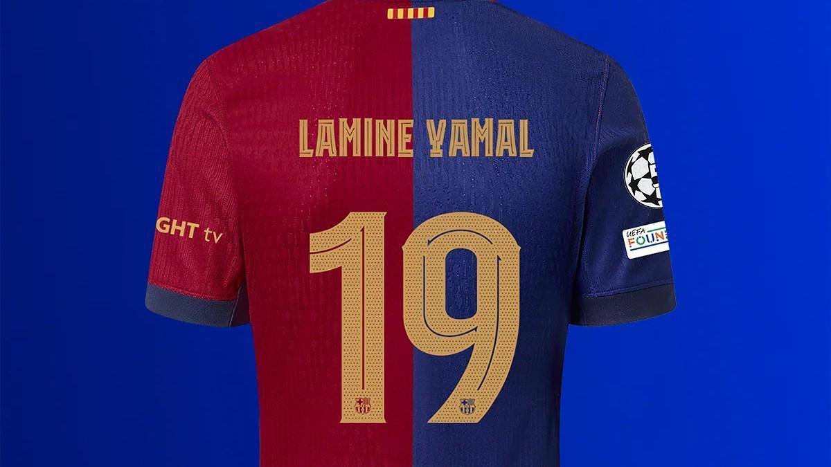 La nueva camiseta del Barça para la temporada 2024-25, con el nuevo dorsal de Lamine Yamal.
