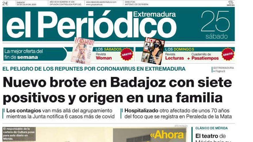 Esta es la portada de EL PERIÓDICO EXTREMADURA correspondiente al día 25 de julio del 2020