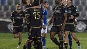 Los jugadores del Intercity durante una celebración en un partido.