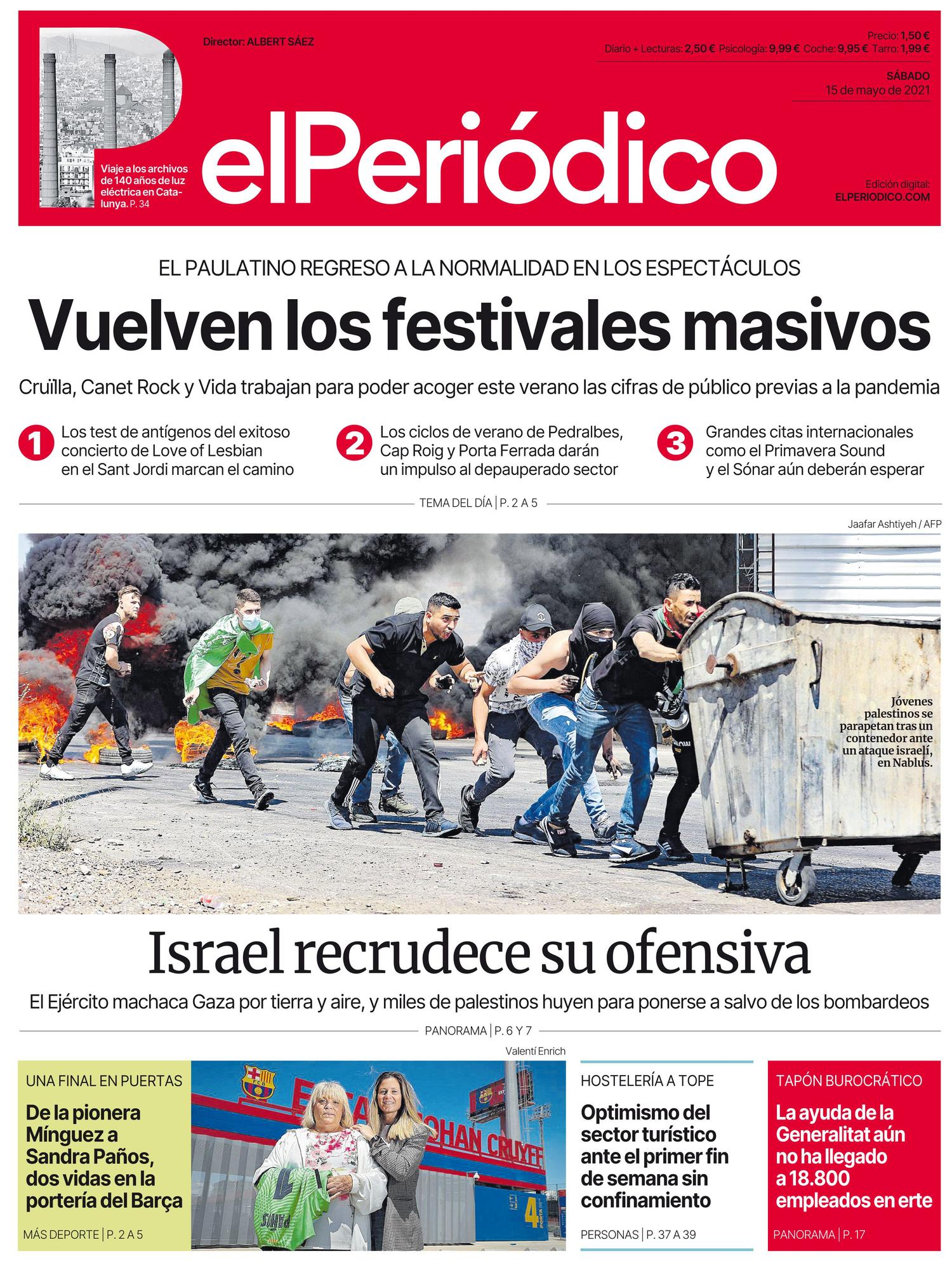 La portada de EL PERIÓDICO del 15 de mayo de 2021