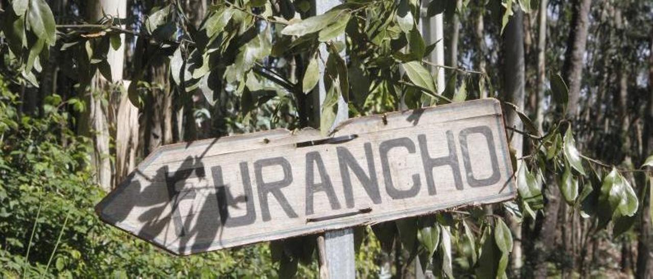 Cartel y ramas de laurel anunciando un furancho en la parroquia canguesa de O Hío. |   // SANTOS ÁLVAREZ